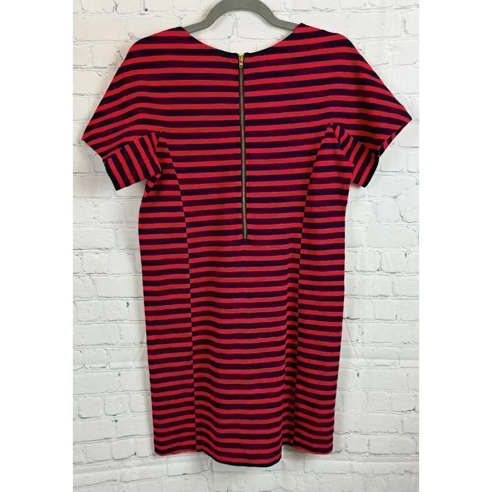 J.CREW Petites red blue striped cotton stretch shift dress size PM NWT
